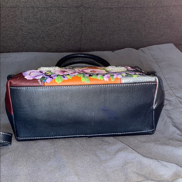 Floral Multi-Color Leather Handbag - Picture 10 of 16